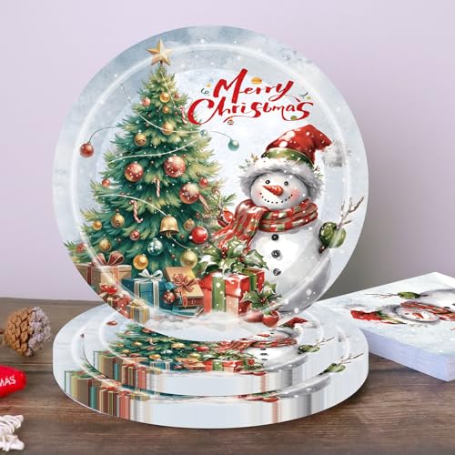 Christmas Plates Disposable Party Set Holiday Christmas Paper Plates and Napkins Sets Party Supplies Serves 25 – Image 3