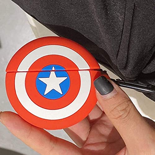 Image of PEFKO PSS121 AirPods Pro Soft Silicone Protective Case 3D Design Shockproof Case Cover with Anti-Lost Metal Keyring Compatible for Apple AirPods Pro (Caption America Sheild)