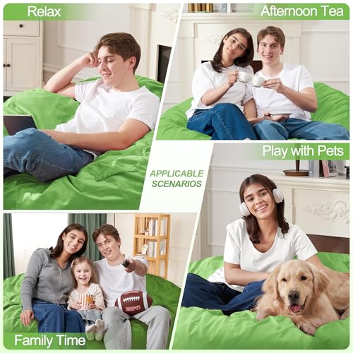 Homguava 4 FT Bean Bag Chair: 4' Bean Bags with Memory Foam Filled, Large Beanbag Chairs Soft Sofa with Dutch Velvet Cover-Lime