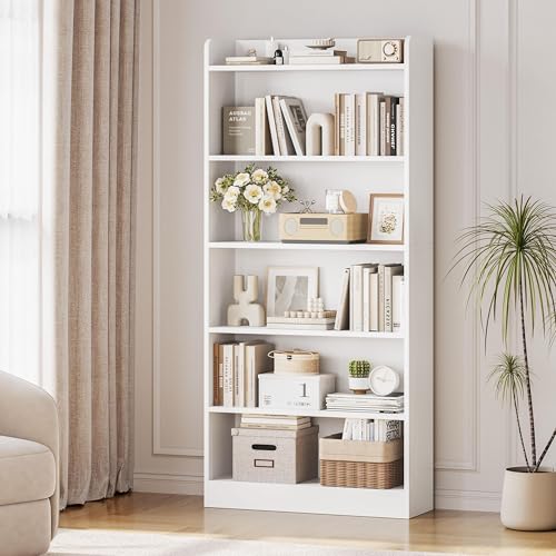 Yaheetech 6-Tier Open Bookcase and Bookshelf, Modern Simple Floor Standing Display Storage Shelves with Top Open Compartment for Home Office, Living Room, Bed Room - White - Image 3