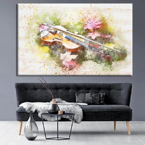 Peinture abstraite violon aquarelle - Toile art mural salon