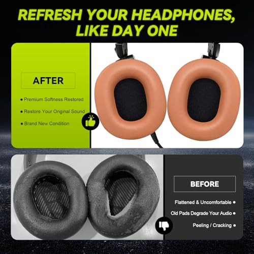 Aurivor Almohadillas de Repuesto para Auriculares Audio Technica ATH M50X M50xBT2 M50xLAB M40X M30X M20X MSR7 SX1, Cojines con Cuero Proteico Más Suave y Espuma de Alta Densidad (Marrón) miniatura 3