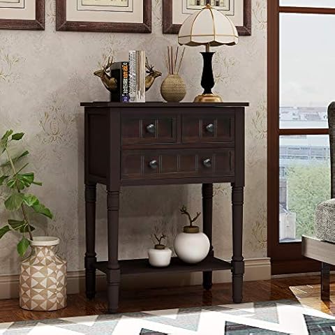 Knocbel Narrow Entry Console Table with 3 Storage Drawers and Bottom Shelf, Entryway Hallway Foyer Sofa Table with Legs, 23.7" W x 13" D x 31.1" H (Espresso) Cover