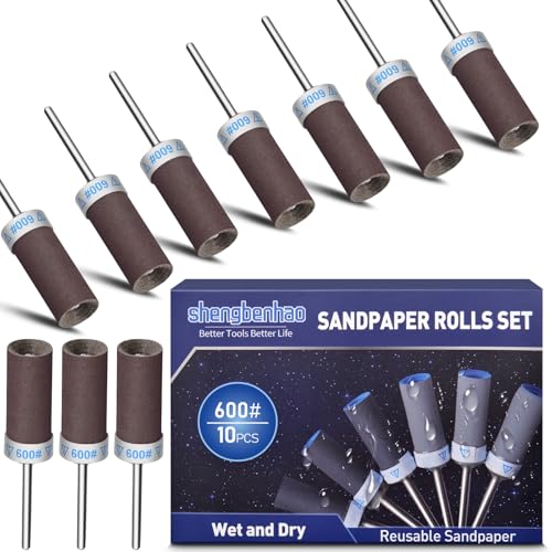 Image of 10Pcs 600 Grit Sanding Drums Sandpaper Sticks Set for Dremel Rotary Tool with 1 /8 inch Shank, Sanding Bits Kit Rotary Tool Accessories for Metal Rust Removal /Stone Grinding /Jade Polishing (600 Grit)