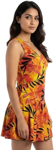 Saadhya Mart Women’s Floral Printed Sleeveless Swim Dress | One-Piece Swimming Costume with Attached Shorts | Quick-Dry Fa...