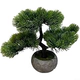 Bonsai artificiale di pino 22 cm, in vaso, finto verde per interni, per casa, ufficio, interior design (A)