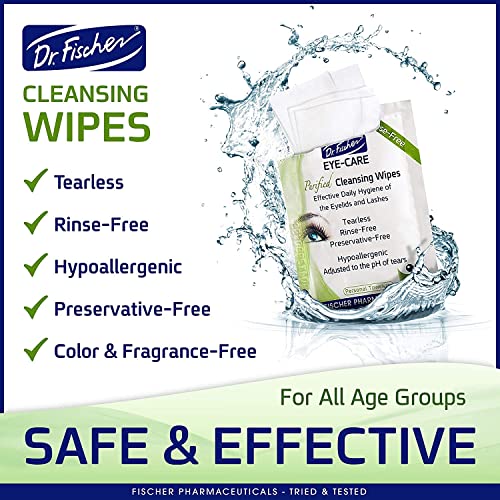 Image of Dr. Fischer Eyelid Wipes - Purified, Non-Irritating, Pre-moistened Eye Wipes for Cleansing Sensitive Skin. Hypoallergenic Make-up Remover (Pack of 2)