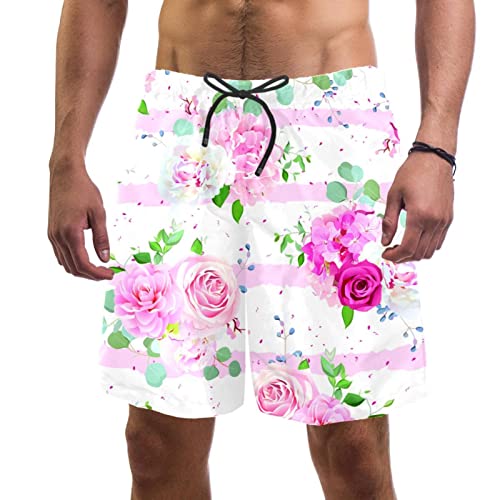 Maillot de bain pivoines à rayures roses JDEZ séchage rapide