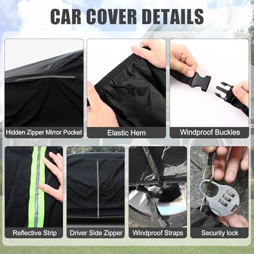 Image of Classic Car Cover Waterproof Compatible with 2003-2006 Chevy SSR, 210T Polyester with Inner Cotton Liner All Weather Car Covers with Zipper&Lock for Car Dust Snow Rain Hail Protection