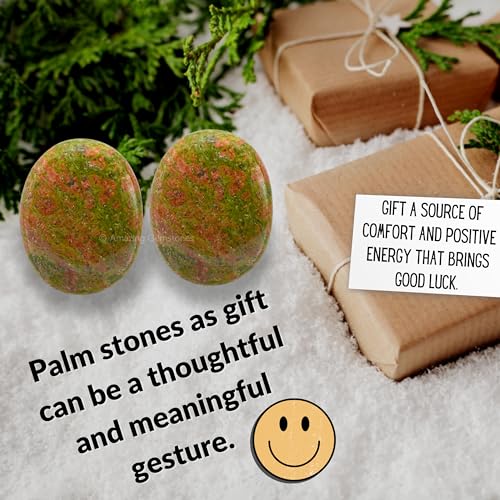 Image of Amazing Gemstone Unakite Crystals and Healing Stones - Large Palm Stone Crystals Piedra - Crystal for Good Luck, Balanced Positive Energy, Meditation - Unique Stocking Stuffers Gifts for Women, Men