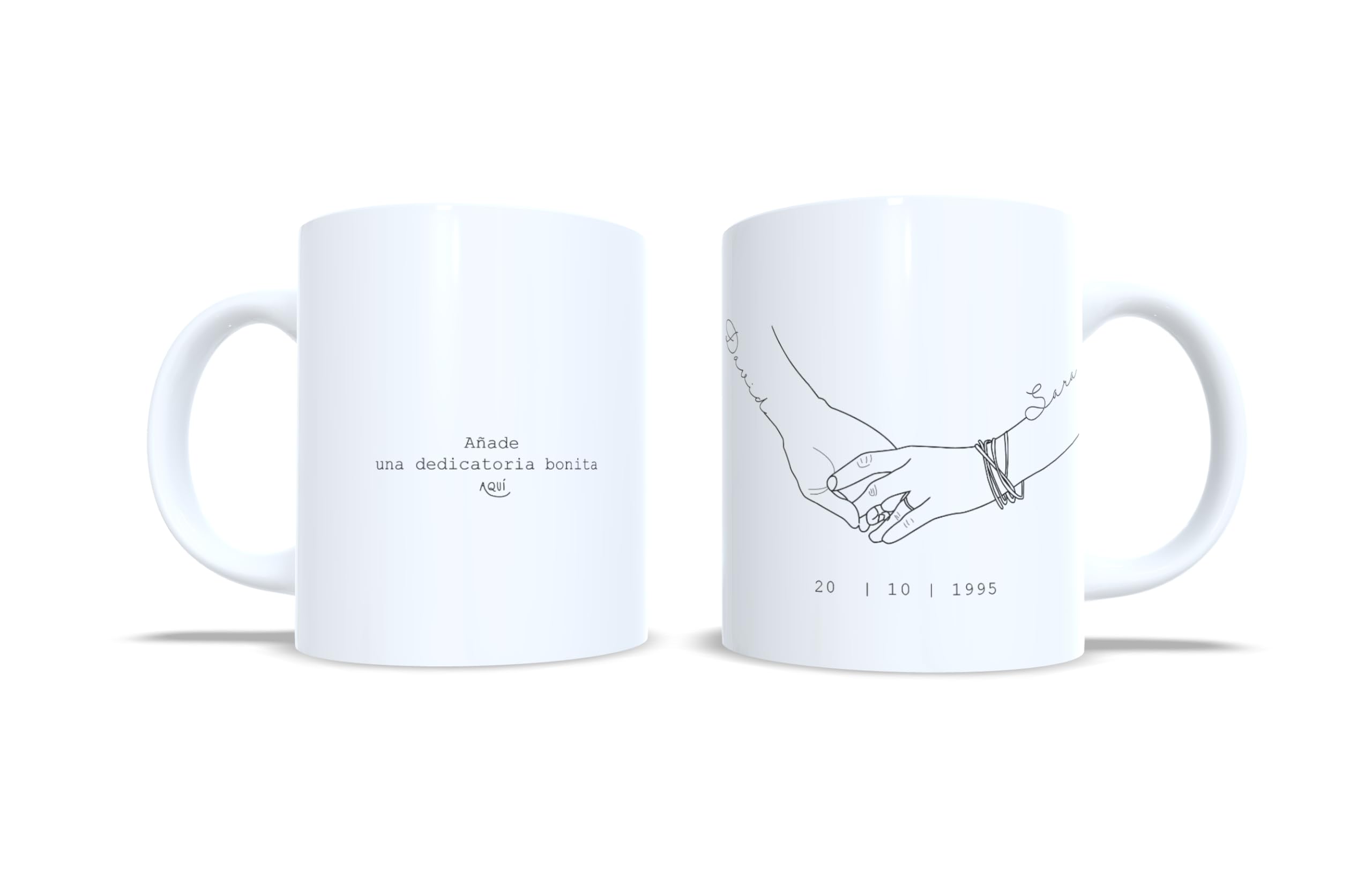 Taza personalizada para regalo de pareja en aniversario san valentin o amistad Union de manos con tu nombre y el de tu pareja Regalos romanticos para amantes Amor amigos enamorados