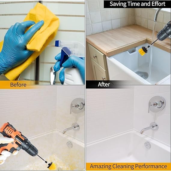 Image of 10 Pcs Power Scrub Pads Drill Attachment Set, Scrubber Cleaning Kit for Bathroom, Surfaces, Floor, Tile, Car (Drill Not Included, Yellow) (midyam)