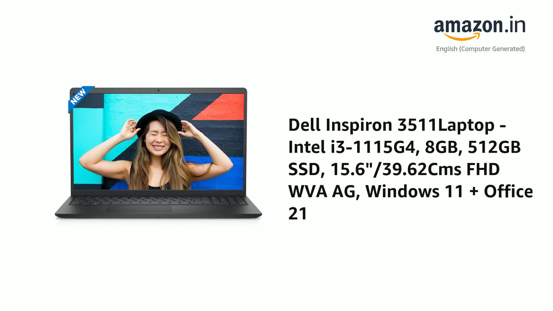 Dell Inspiron 3511Laptop - Intel i3-1115G4, 8GB, 512GB SSD, 15.6