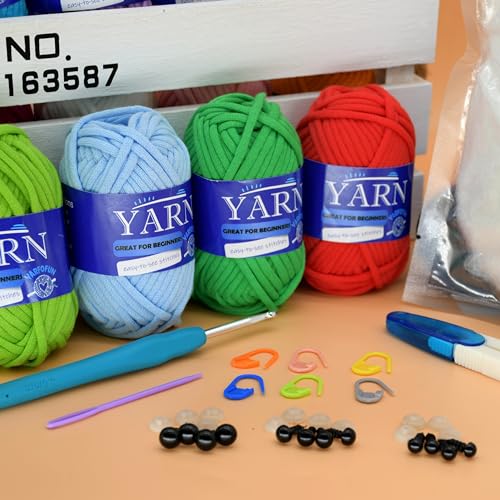 Image of 15 Pack Multi Mix Cotton Crochet Yarn - Beginner Friendly with Easy-to-See Stitches - Blue, Green, Pink, Red, Yellow, Orange
