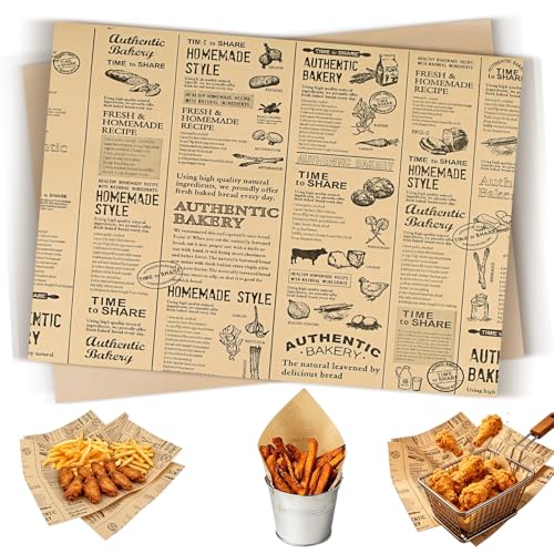 100 Blätter Deli Backpapier Zeitungsoptik Wachspapier Zuschnitte 38x28cm cm Wrap Papier für Burger Butterbrot Butterbrot Käse Pommes Frites Kuchen