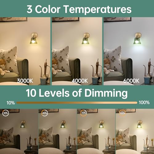 Image of Shenmoyl Vintage Battery Operated Wall Sconces Set of Two, Wireless Battery Powered Rose Wall Sconce with Remote Control, RGB Dimmable LED Wall Light for Bedside Bathroom Living Room (Green)