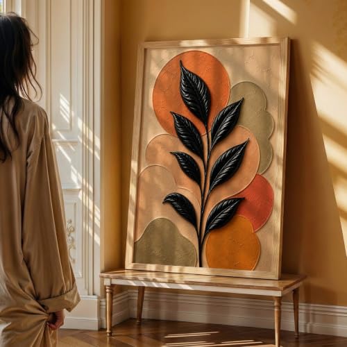Image of NoWorries Floral Botanical Wall Painting with Frame | Premium Textured Flower & Leaf Artwork, Pastel Nature Wall Decor Framed for Living Room Bedroom Office and Home Decoration (Art-5,17x25inch)