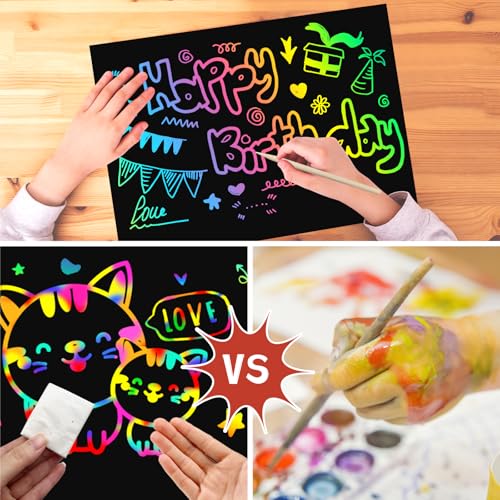 Image of ZMLM Scratch Paper Art Craft: 2 Pack Rainbow Scratch Notebooks Crafts for Kids Ages 4-8 Year Old Girl Birthday Gift Games for Kids Arts Kits School Party Toys Activity