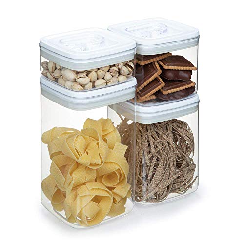 Conjunto com 4 Potes Herméticos Quadrados, 425ml/1.1L/1.7L/2.3L, Tampa Branca, Arthi