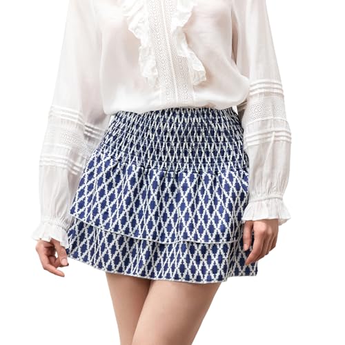 Women Y2K Floral Mini Skirts Lace Low Waist Pleated Ruffled Hem Layered Skirts Striped Beach Ruffle Short Skirts2