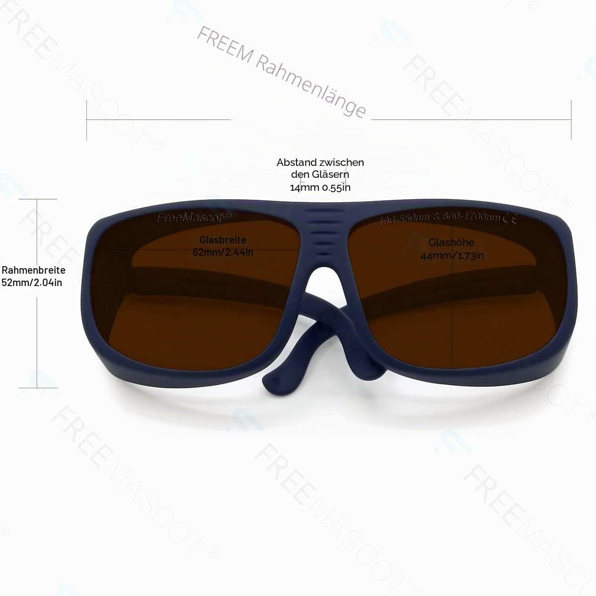 FREEMASCOT Professionelle OD 6+ 190-550nm / 800-1700nm Laser-Schutzbrille für 405nm, 450nm, 532nm, 808nm, 980nm, 1064nm Laser