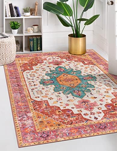 Moynesa Ultra-Thin Washable Vintage Area Rug - 5x7 Large Bedroom ...