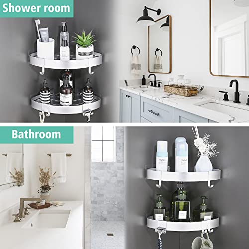 TRUSTLIFE Bathroom Storage Organizer Shower Corner Shelf No Drilling Wall Mounted Bathroom Shelf with Hooks - Image 3