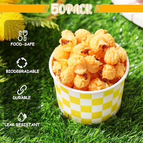Image of Zopeal 50 Count Yellow Checkered Ice Cream Cups Disposable Race Car