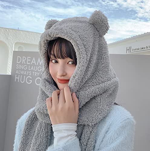 Winter Soft Plush Hooded Scarf Hoodie Hat Multi-Functional Animal Hat/Scarf/Mitten Combo2
