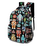 oallpu Cartoon Robots Backpack, Casual Lightweight Laptop Bag, Classic Shoulders Backpack Cool Daypack with Multiple Pockets (Vintage Robots)
