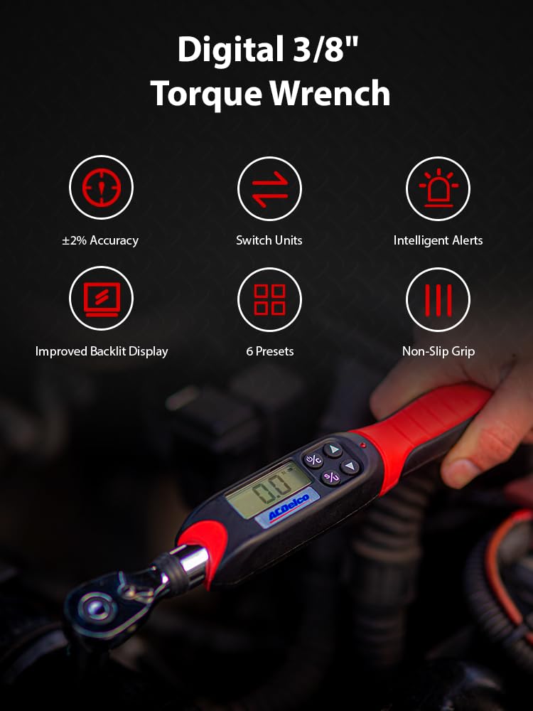 ACDelco ARM601-3 cyfrowy klucz dynamometryczny 3/8" (5 – 50 Nm) z alarmem i powiadomieniem błyskowym LED – ISO 6789 z certyfikatem kalibracji