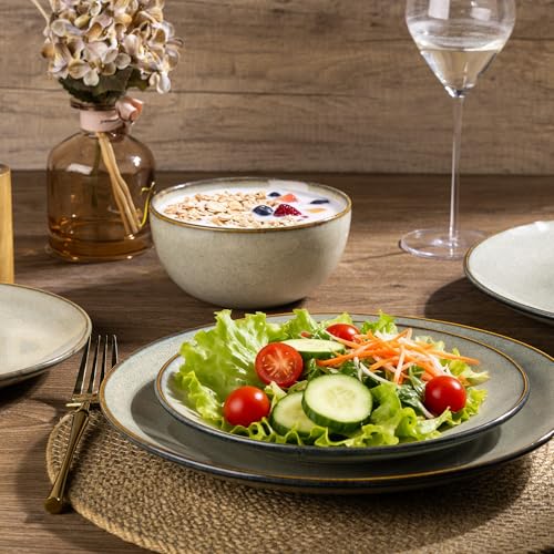 Image of GBHOME Dinnerware Sets For 6, 24Pcs Stoneware Plates and Double Bowls Sets, Dishwasher&Microwave Safe