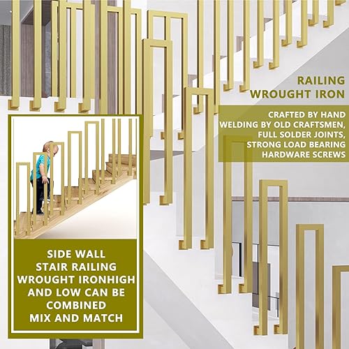 Rampe d'escalier extérieure en fer forgé dorée pour marches de transition de jardin - 4