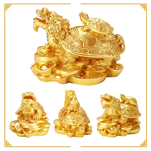 Estatua de tortuga dragón Feng Shui con base de moneda miniatura 4