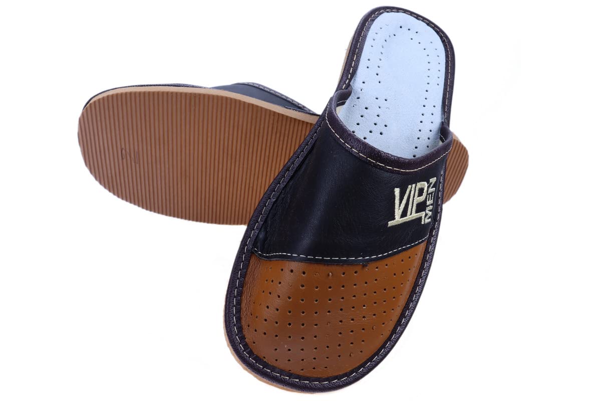 APREGGIO Herren Leder Hausschuhe 40-46 EU | Glattleder, geschlossene Kappe, flache Sohle, Slip-On
