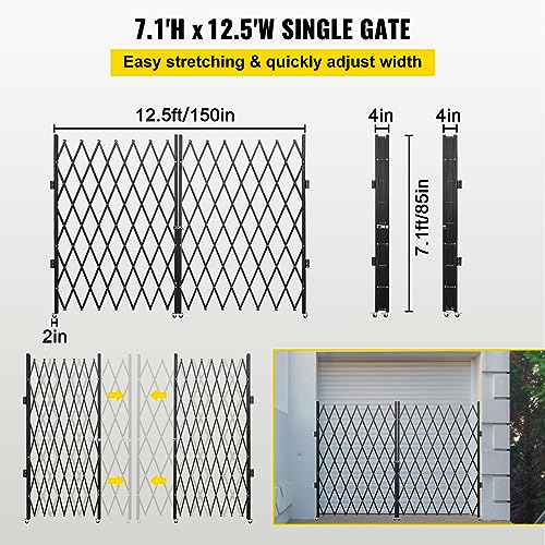 VEVOR Double Folding Security Gate, 87" H x 150" W Folding Door Gate, Steel Accordion Security Gate, Flexible Expanding Security Gate, 360° Rolling Barricade Gate, Scissor Gate or Door with Keys