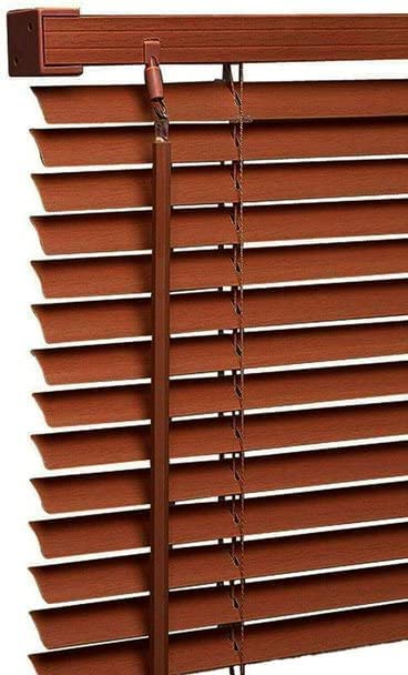 Ruby Deals PVC Venetian Blind Blinds Window 25mm Thin Slats Trimmable Window Blinds Treatments Easy Fit Curtains with Metal Headrail & Fittings Home Office(Walnut Wood Grain Effect 240W x 150H cm)