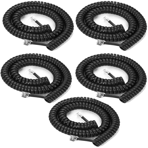 Yumiwoow 5Pack Phone Cord Landline8Ft Uncoiled / 1.4Ft Coiled Landline Phone Handset Cable RJ9 4P4C Telephone Accessory- Black Cover