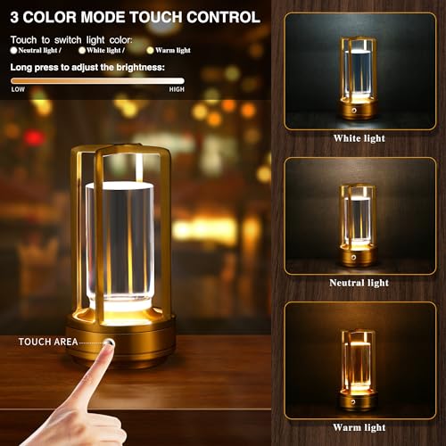 Anxingtools CORDLESS LED TABLE LAMP Portable Metal Table Lamp,Cordless Table Lamp,Battery Operated, 3 Light Colors, For Restaurant/Bedroom/Bars/Outdoor Party/Camping/Coffee Shop Atmosphere Night Light thumb #1
