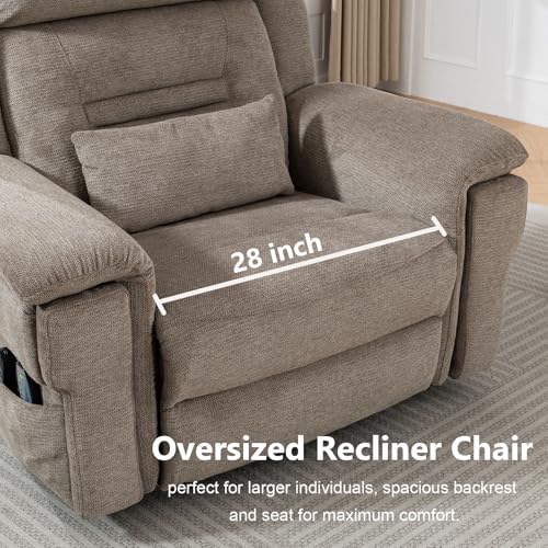 Image of Oversized Power Lift Recliner Chair for Big and Tall, 28 inch Extra Wide Seat Electric Lift Recliners with Heat Massage, Large Lay Flat Reclining Living Room Sofa, Wireless Charging