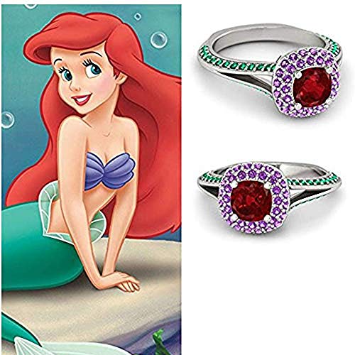 Awesome 18k White Gold Plated Multi-Color Stone Ariel Princess Engagement Ring for Women's2