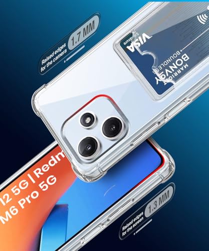 Image of WOW IMAGINE Transparent Back Cover Case for Mi Redmi 12 5G | Redmi 12 4G | Poco M6 Pro 5G | Flexible Built-in Slim Card Pockets Wallet | Soft Silicone Mobile Cover - Transparent