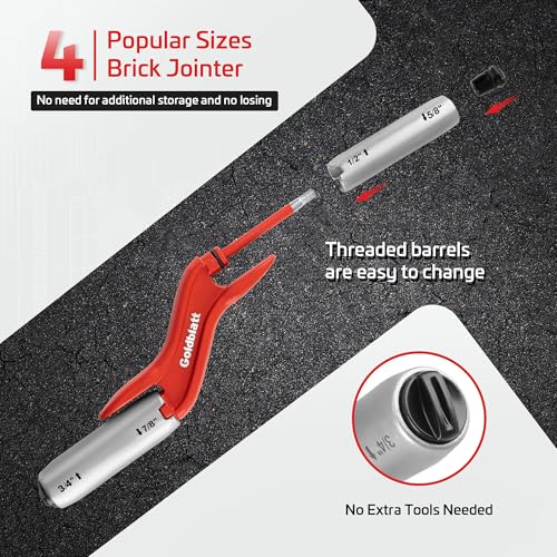 Goldblatt RED Masonry Brick Jointer Tool, 4 Sizes Barrel Jointer, 1/2in, 5/8in, 3/4in, 7/8in Wall Beauty Stitcher, Stainless Steel Masonry Joint raker, 4 in 1 Bricklaying Jointer - Image 4