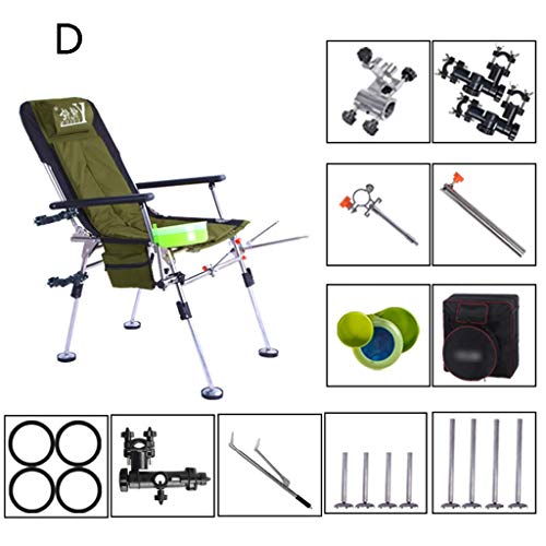Camping & Hiking Fishing Chair Multi-Function Folding Camping Chair Stainless Steel Portable Outdoor Products Multi-Function Backrest Adjustment Load 200Kg (Color : Green, Size : D) #TOP3