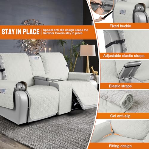 Image of VANSOFY Loveseat Recliner Cover with Console 100% Waterproof Sofa Slipcovers Non-Slip Reclining Couch Cover Split Sofa Covers Furniture Protector for Pets, Dogs(Beige)
