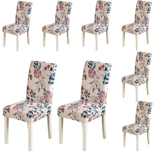 Image of Styleys Chair Covers for Dining Room, Stretch Dining Chair Cover, Washable Spandex Kitchen Chair Slipcovers (Set of 8, Natural Scenery, SD3220)