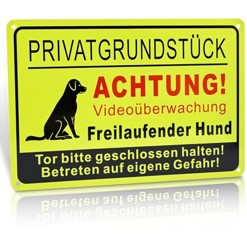 FLEXNOVA Vorsicht Hund Schild, 20x 30cm Warnung Vor Dem Hund Schilder Privatgrundstuck Warnschild Achtung Hund Vorsicht Bissiger Schild Aluminium mit Selbstklebend Vorgebohrten Löchern