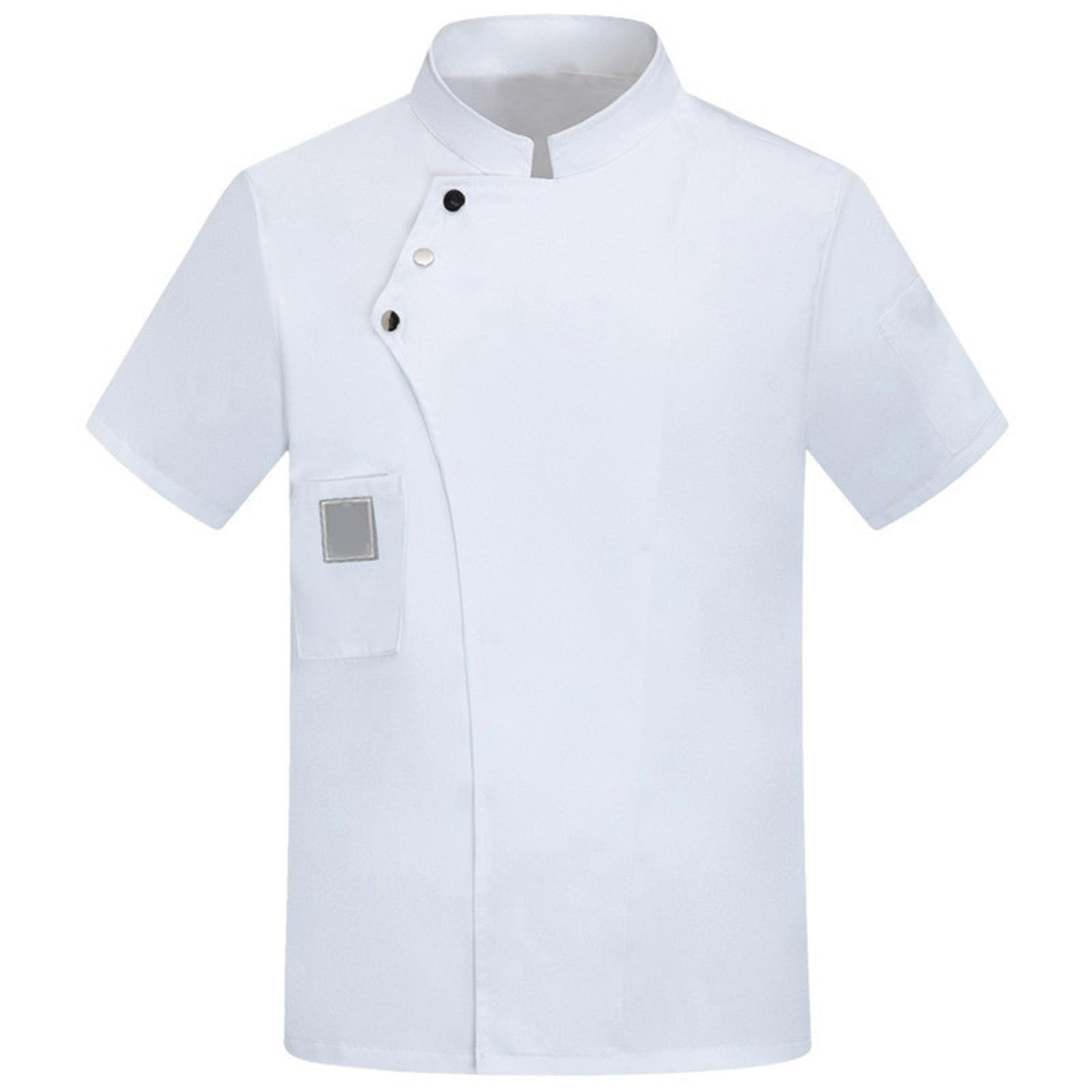 Unisex Short Sleeve Chef Coat Jacket Hotel Restaurant Work Shirt Lightweight Button Chef Uniform for Men Women White