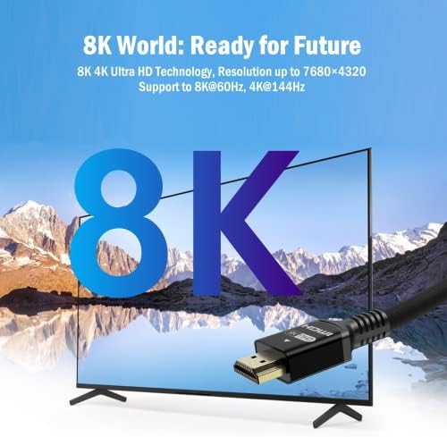 4k HDMI Cable 8k 3m Certified HDMI 2.1 Lead 48Gbps High Speed 4K 120Hz 144Hz 8K 60Hz Ultra HD 7680p 3D HDCP 2.3 eARC Dolby HDR Dynamic Support Blu-ray Roku TV Xbox Series X PS5 PS4 Monitor PC