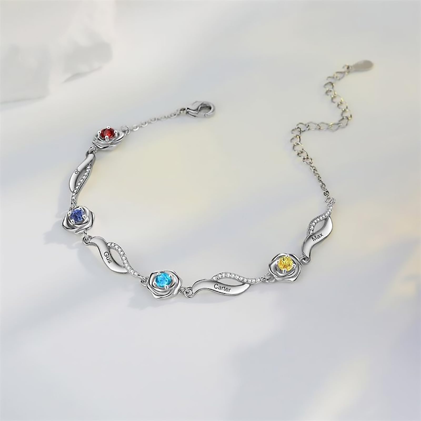 Personalisiertes Armbänder Fußkettchen mit 1–4 Geburtssteinen und Eingravierten Namen Für Frauen, Sterlingsilber Personalisiertes Fußkettchen, Schmuckgeschenk Geburtstag